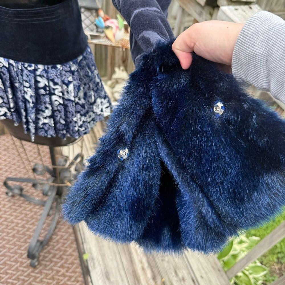 Handmade Blue Fur Trim Cropped Jacket & Dragon Mini Skirt Set Y2K Cyber Fairy Gr - Picture 4 of 11